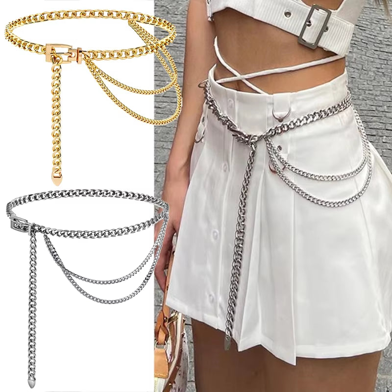 Multi Layer Metal Chain Belts Women Waistbands Long Tassel Waist Chain Dress Jeans Belts Lady Waistband Belts Women Body Chain