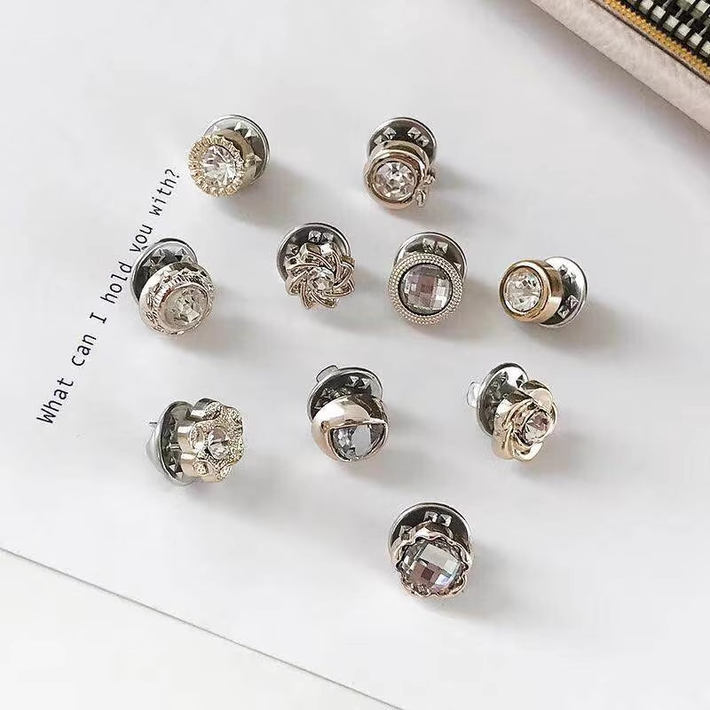 10Pcs/Lot Imitation Pearl Circle Brooch Pins PU Button Women Trendy Metal Sweater Collar Hijab Pin Brooch Jewelry Accessories 35