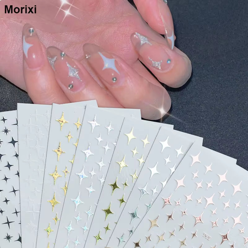 Laser Star Sticker for Nail Art Decoration Gold White Silver Black Thin Foils 3D Manicure Accessories Slider Nail Decal YJ005