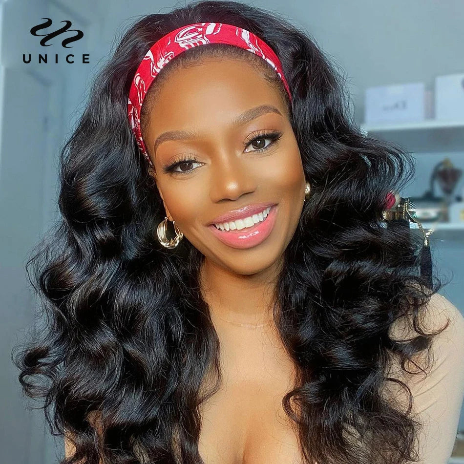 Hair Body Wave Headband Wigs 150% Density Brazilian Glueless Human Hair Wigs Natural Color Headband Scarf Wigs