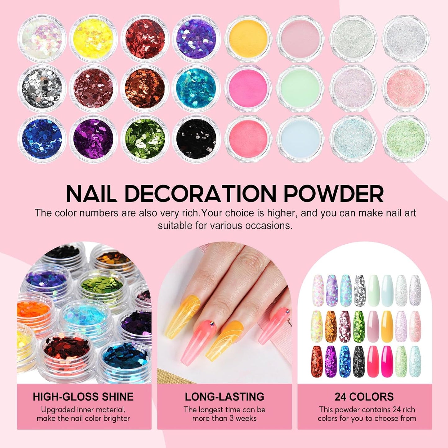 Acrylic Nail Kit for Beginners with Everything, 4PC Acrylic Powder Set with Drill U V Light Glitter Decoration Powder Top Base Coat Complete Acrylic Nail Starter Kit DIY Gift for Women