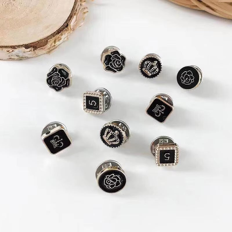 10Pcs/Lot Imitation Pearl Circle Brooch Pins PU Button Women Trendy Metal Sweater Collar Hijab Pin Brooch Jewelry Accessories 35