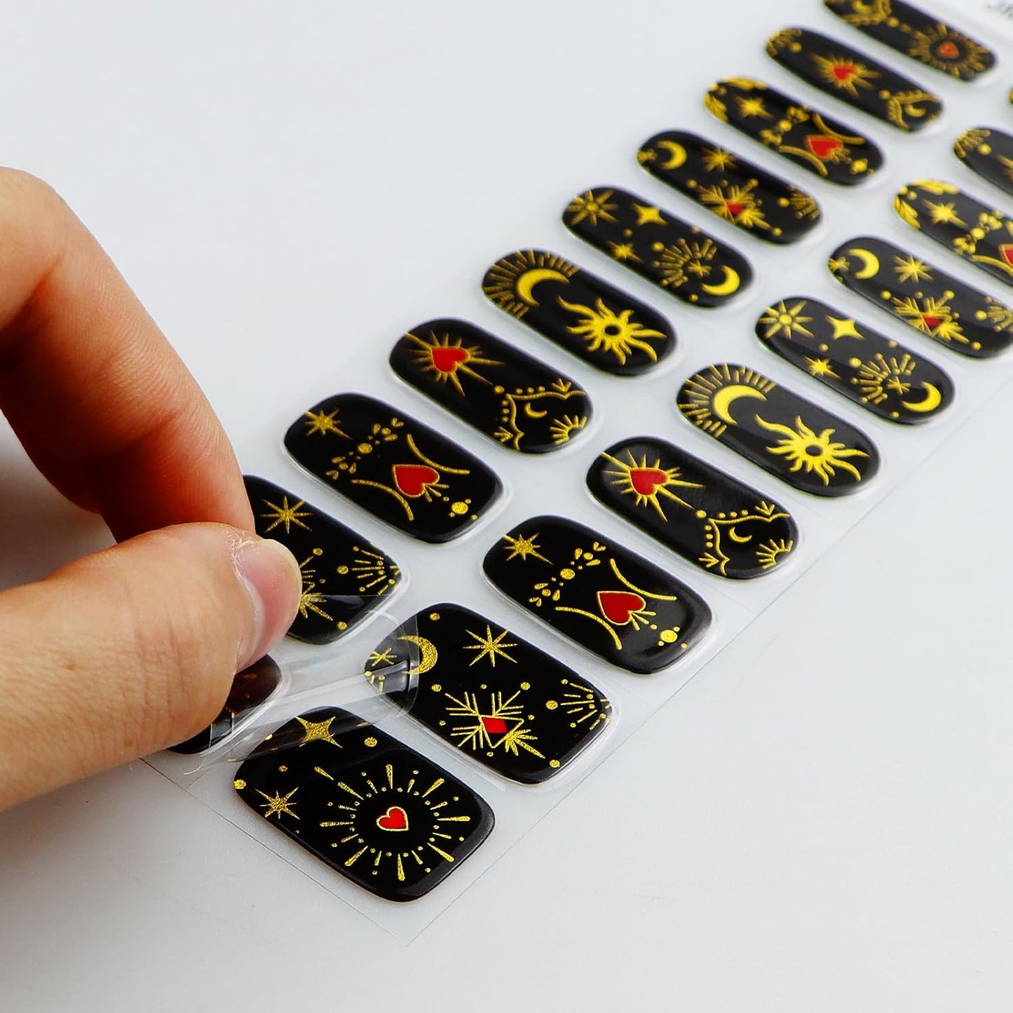 Gel Nail Stickers Moon Star Black Semi Cured Gel Nail Strips Wraps UV/LED Nail Supplies Nail Art Design Decoration Accessories