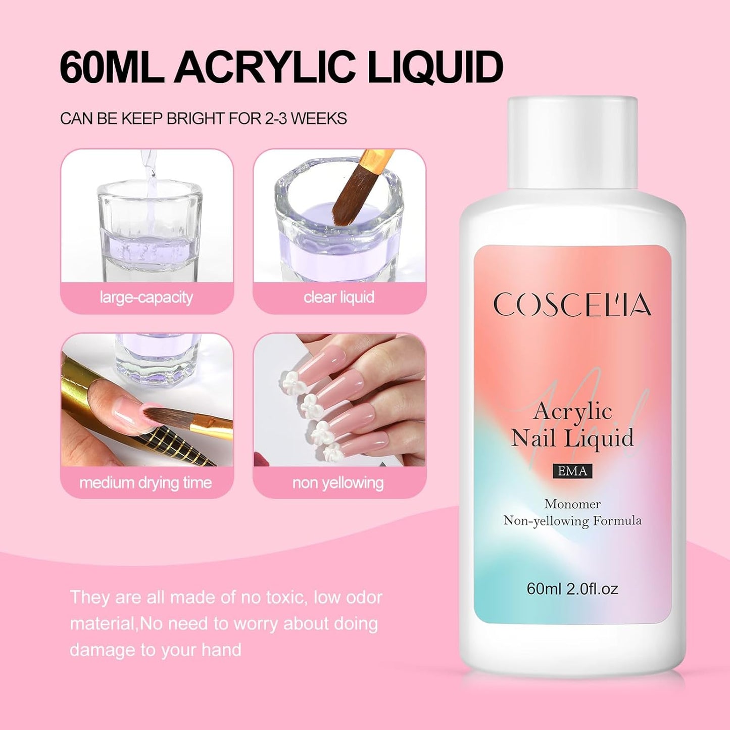 Acrylic Nail Kit for Beginners with Everything, 4PC Acrylic Powder Set with Drill U V Light Glitter Decoration Powder Top Base Coat Complete Acrylic Nail Starter Kit DIY Gift for Women