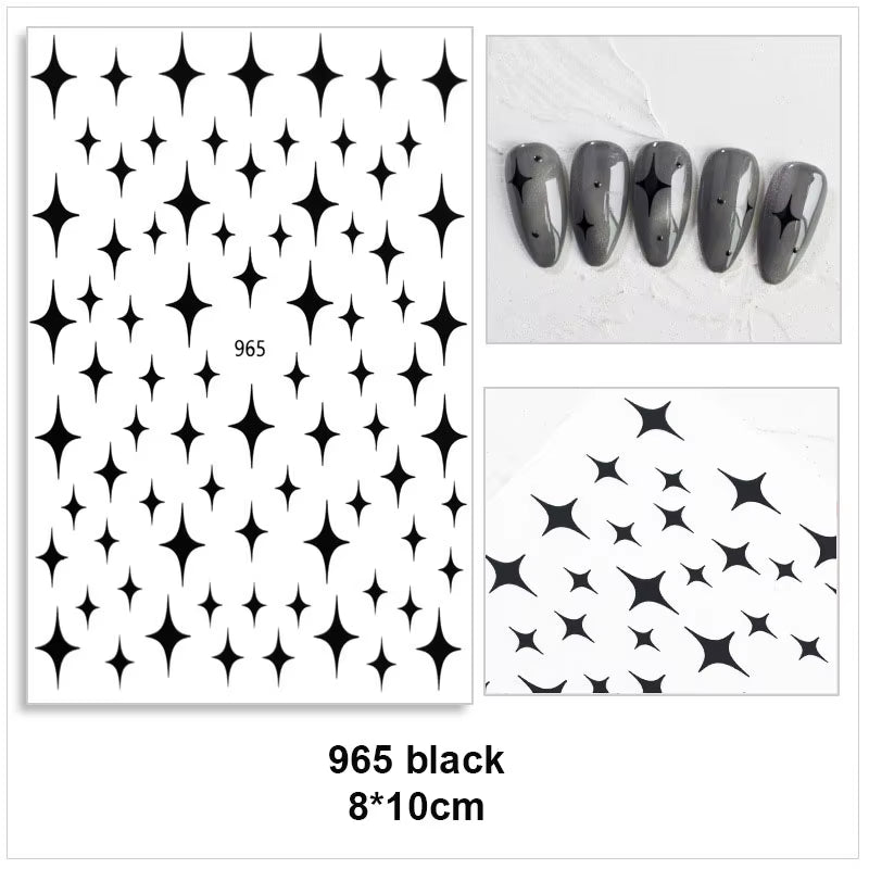 Laser Star Sticker for Nail Art Decoration Gold White Silver Black Thin Foils 3D Manicure Accessories Slider Nail Decal YJ005