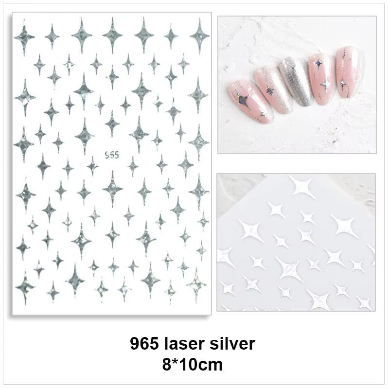 Laser Star Sticker for Nail Art Decoration Gold White Silver Black Thin Foils 3D Manicure Accessories Slider Nail Decal YJ005