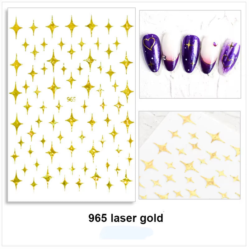 Laser Star Sticker for Nail Art Decoration Gold White Silver Black Thin Foils 3D Manicure Accessories Slider Nail Decal YJ005