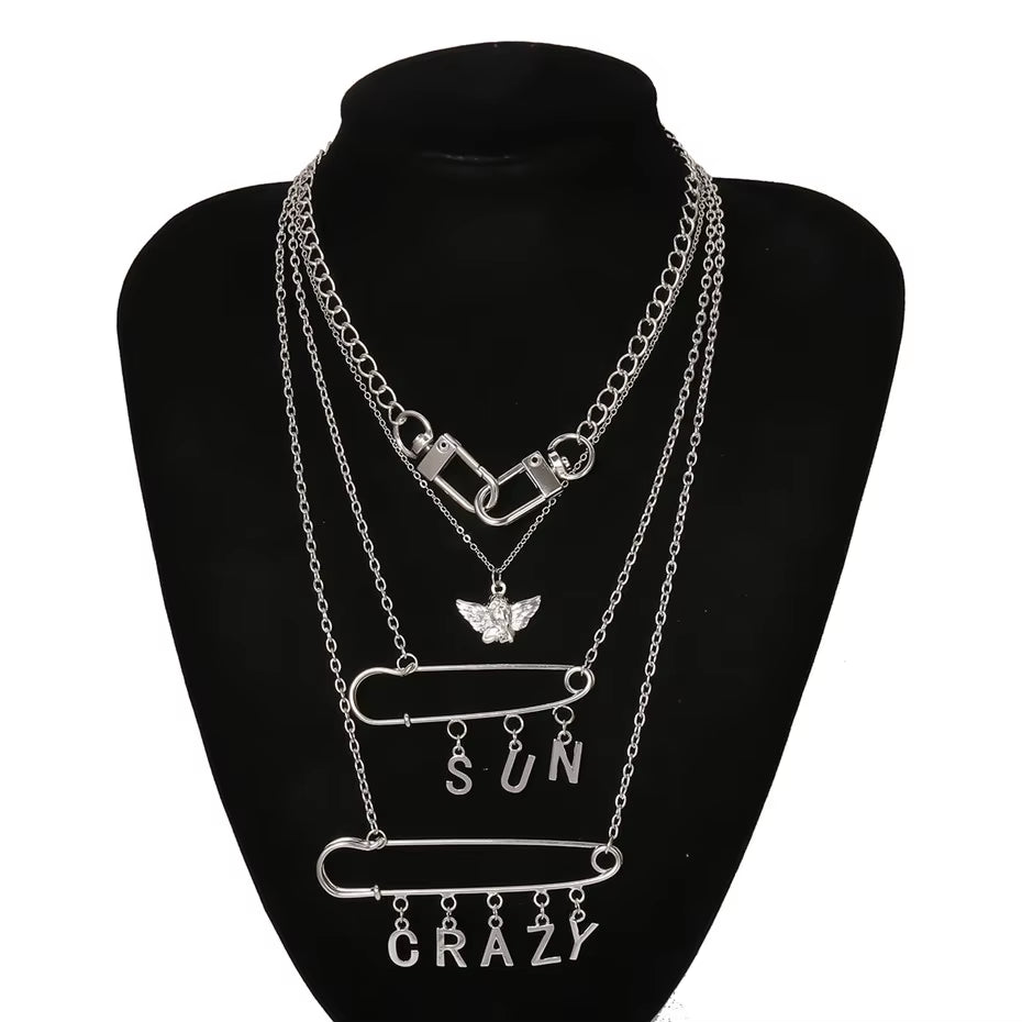 Dark Gothic Big Lock Key Angel Pendant Necklace Punk Hip Hop Three Style Choker Necklace Jewelry for Men and Women Gift