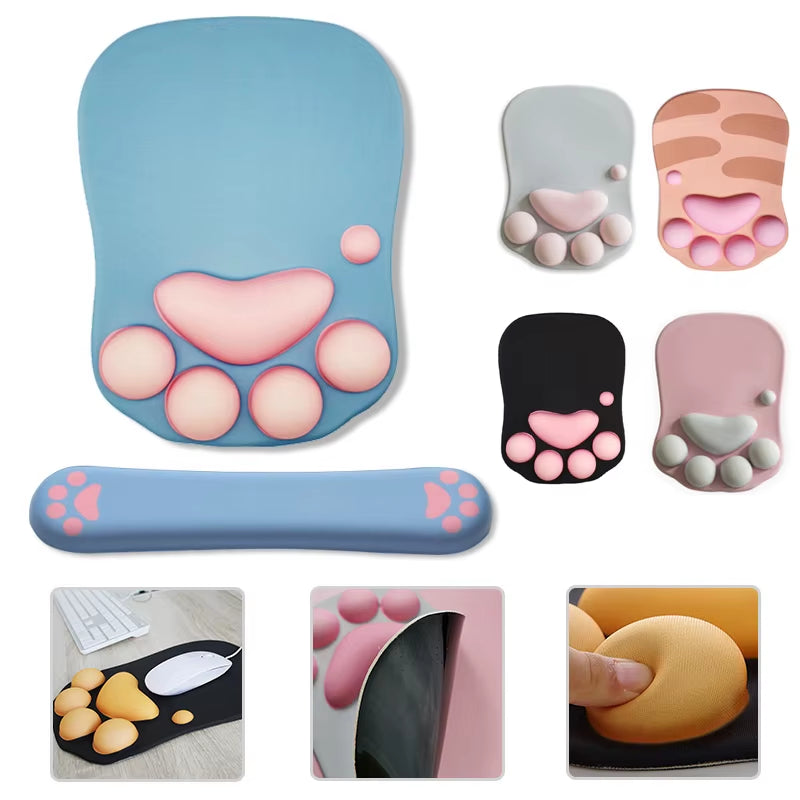 3D Mouse Pad Soft Silicone Cute Cat Paw Mouse Mat Memory Foam Wrist Rests Cushions Mousepad for Kids Laptop Computer Mousepad