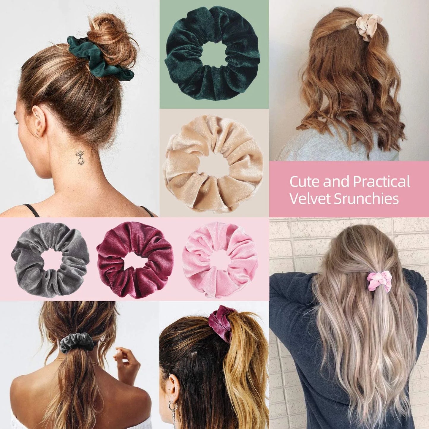 Scrunchies, 20PCS Velvet Scrunchies Hair Scrunchie for Women and Girls, Korean Velvet Scrunchy for Ponytail Holder with a Storage Bag, Black