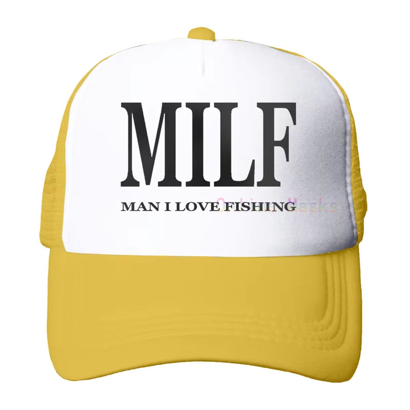 Funny Trucker Hat Milf Man I Love Fishing Fishing Baseball Cap Retro Vintage Joke Fish