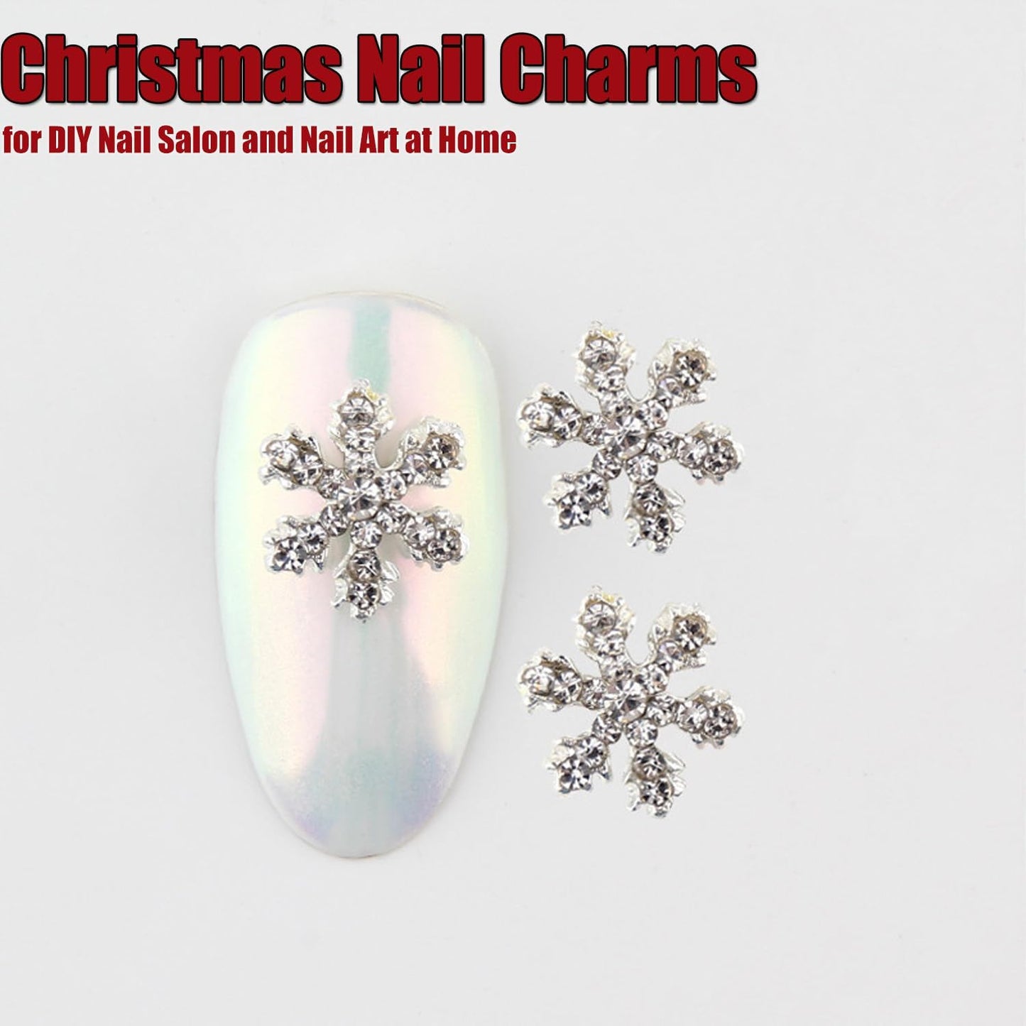 20 PCS Christmas Snowflake Nail Charms 3D Alloy Glitter Nail Art Charms with Gems Rhinestones Silver Nail Xmas Art Supplies Metal Nail Accessories Nail Jewelry for Women Nail Supplies Nail Decor