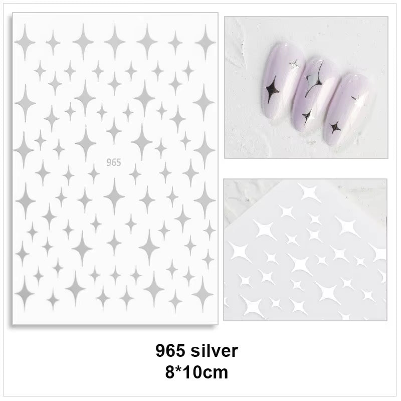 Laser Star Sticker for Nail Art Decoration Gold White Silver Black Thin Foils 3D Manicure Accessories Slider Nail Decal YJ005