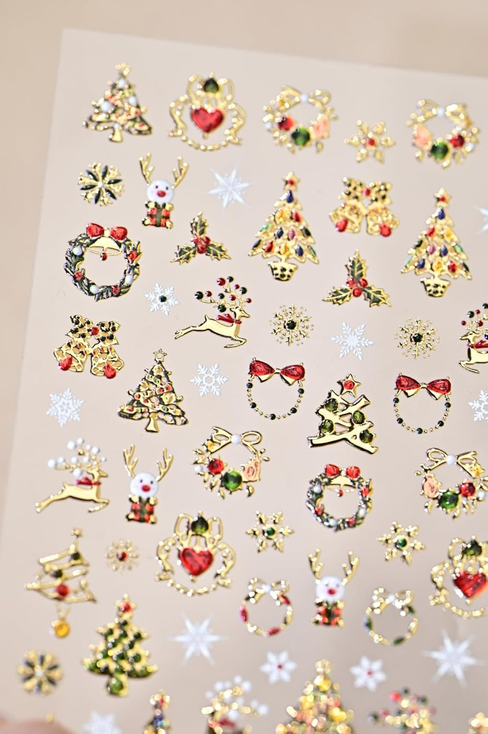 Christmas Nail Art Stickers 5D Embossed Shiny Gold Xmas Tree Nail Stickers Elk Wreath Snowflake Nail Decals for Women Girls Winter Holiday Manicure DIY Nail Supplies