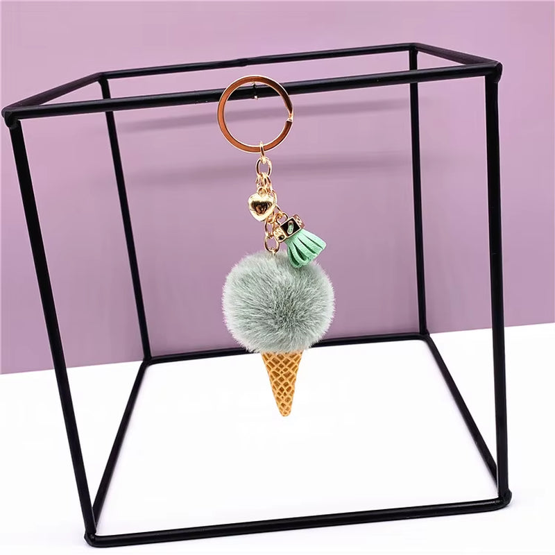 Ice Cream Pendant Rign Keychain Cute Cartoon Keychain Plush Bags Hang Cone Car Key Chain Ring Areata Creative Gift K3164