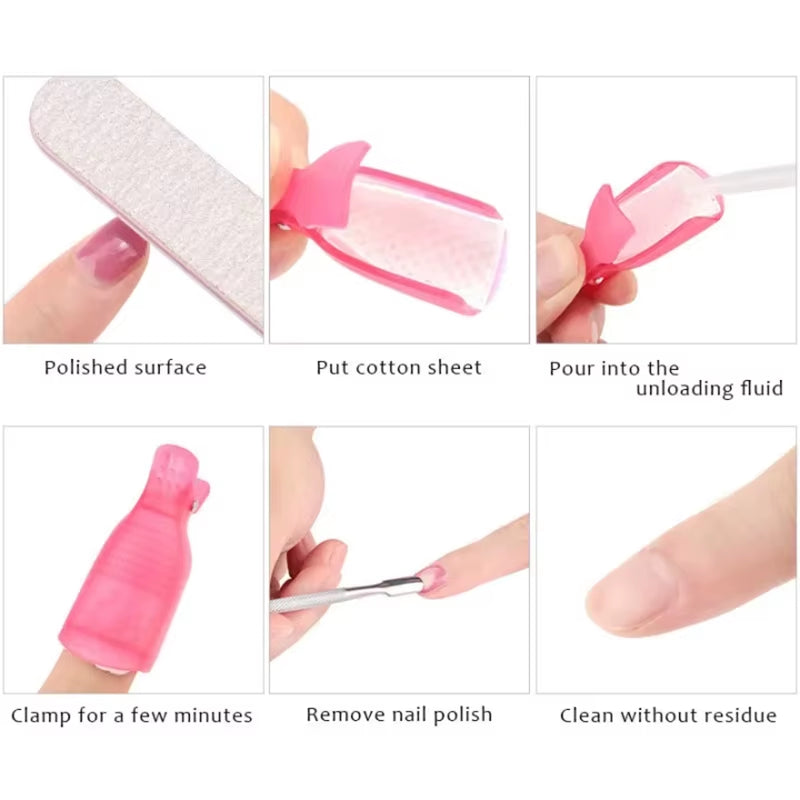 10Pcs/Bag Nail Acrylic Removal Clip for Remove UV LED Gel Polish Purple Pink Manicure Tools Nail Supplies