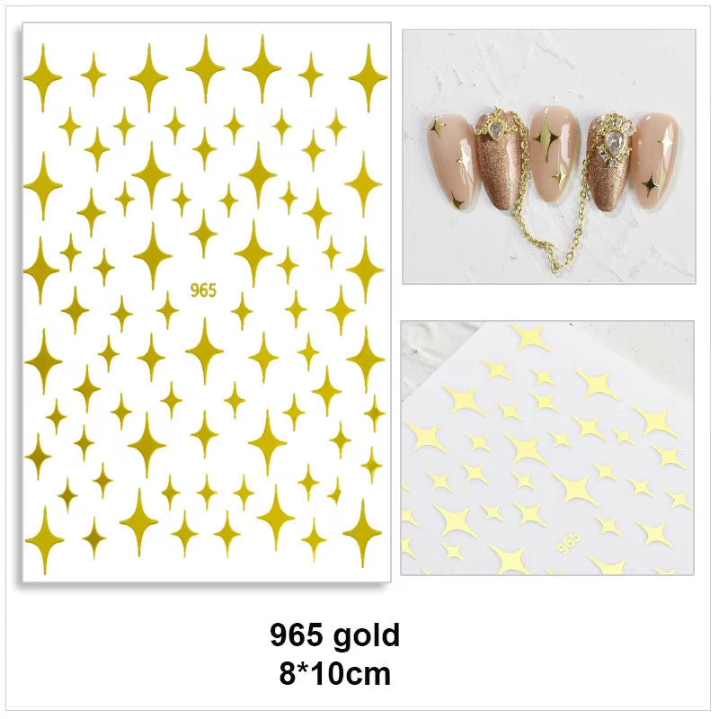 Laser Star Sticker for Nail Art Decoration Gold White Silver Black Thin Foils 3D Manicure Accessories Slider Nail Decal YJ005