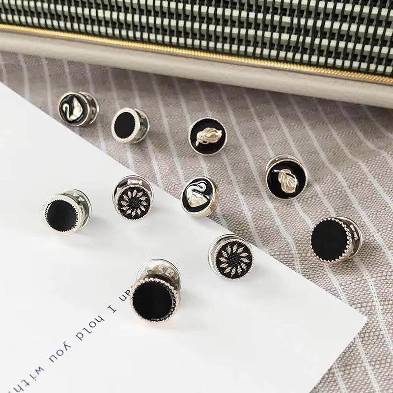 10Pcs/Lot Imitation Pearl Circle Brooch Pins PU Button Women Trendy Metal Sweater Collar Hijab Pin Brooch Jewelry Accessories 35